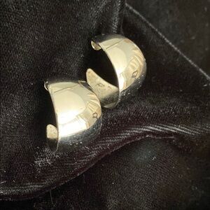 Napier Shiny Silver Tone Half Hoop Post Earrings